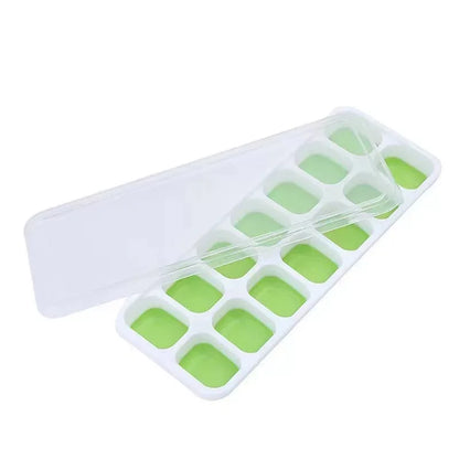 14-Grid Ice Cube Trays Silicone Ice Mold with Removable Lid DIY Homemade Popsicle Mould for Cocktail Freezer Kitchen Bar Tool
