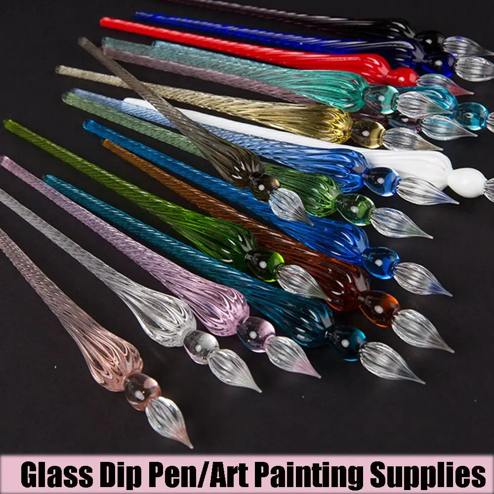 1PC Vintage Glass Dip Dipping Pen Handmade Art Painting Supplies Filling Ink Signature Calligraphy Fountain Pen