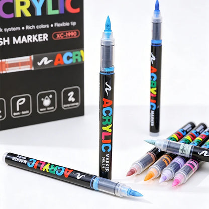 48 Colors Soft Brush Tip Acrylic Markers Pen Set, Paint Pens for Rock, Wood, Fabric, Glass, DIY Crafts, Waterproof Paint Mark