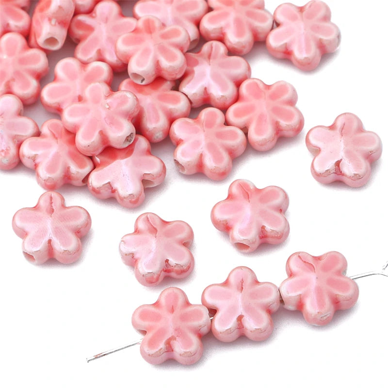 10Pc 12mm Handmade Colorful Flower Shape Ceramic Loose Spacer Beads Charm for Bracelet Necklace Earring DIY Jewerlry Making -