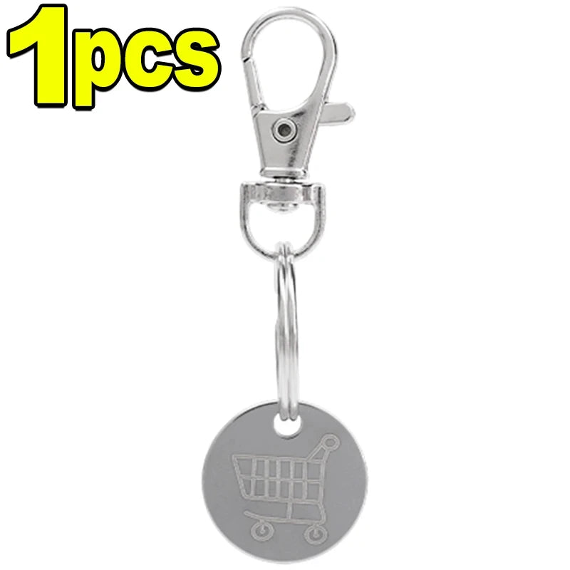 1-3Pcs New 2025 Cart Token Shopping Trolley Tokens Keychain Metal Ring Small Gofts Ornament Stainless Steel Coin Pendant