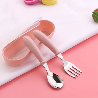 Set Of 2 Stainless Steel Children's Cutlery Spoon/fork Box Suitable For Baby Cutlery, Ideal As A Gift For Mothers And Babies 