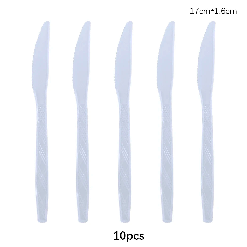 Disposable Knife Fork Spoon Cutlery Set Pink Blue Disposable Tableware Birthday Party Decorations Wedding Baby Shower Supplie