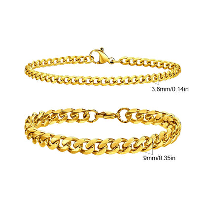 2pcs Men's Chain Bracelets,Stainless Steel Silver Gold Black Color Twist Rope Chain Wristband,Trendy Cuban Link Chains Gift -