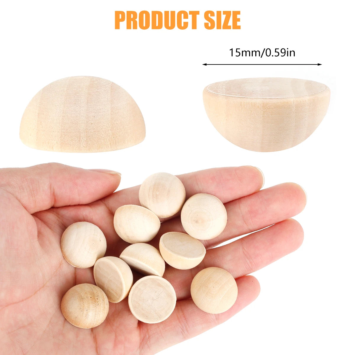 100pcs Half Wooden Beads Unfinished Half Round Wooden Balls Split Wooden Balls Mini Half Wooden Craft Balls Craft Supplies - 