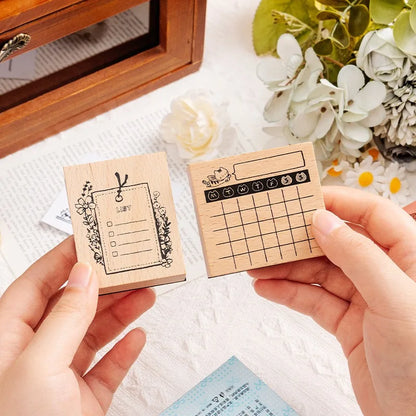 Cute Cat Daily Monthly Calendar Wood Stamp Journaling To Do List Memo Clock in Stamps for Scrapbooking Hobby DIY Craft Suppli