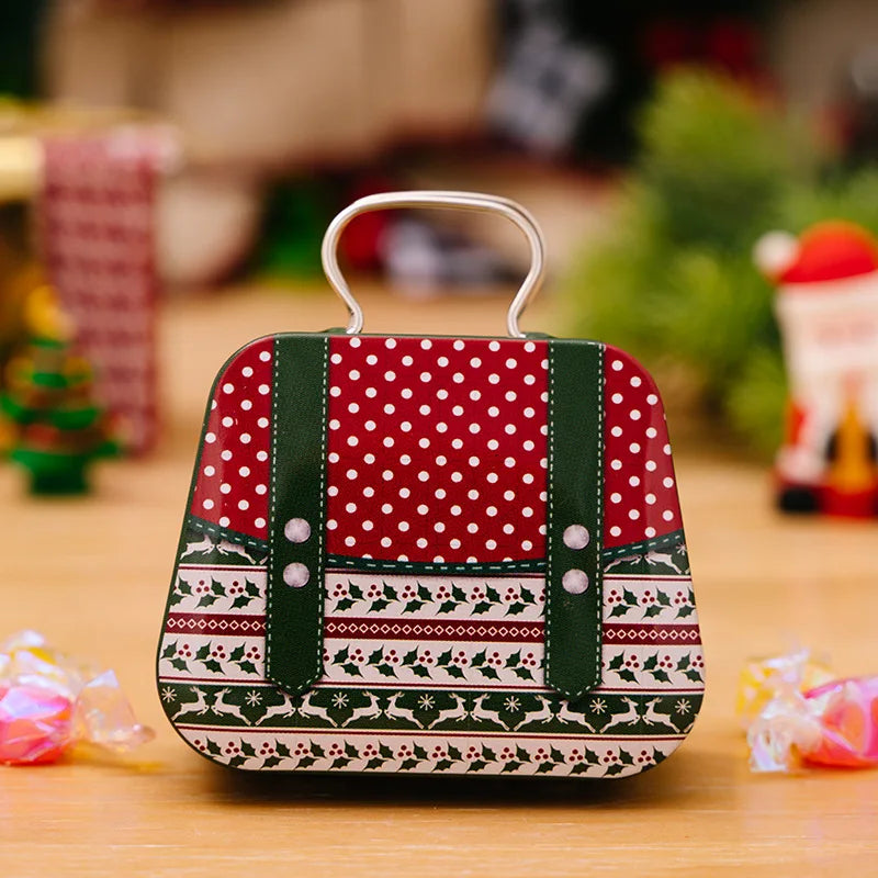 Christmas Decoration 2025 Metal Box Handbag Shape Tin Jar Jewelry Storage Case Kids Gift Can Storage Boxes 2026 Xms Party Dec