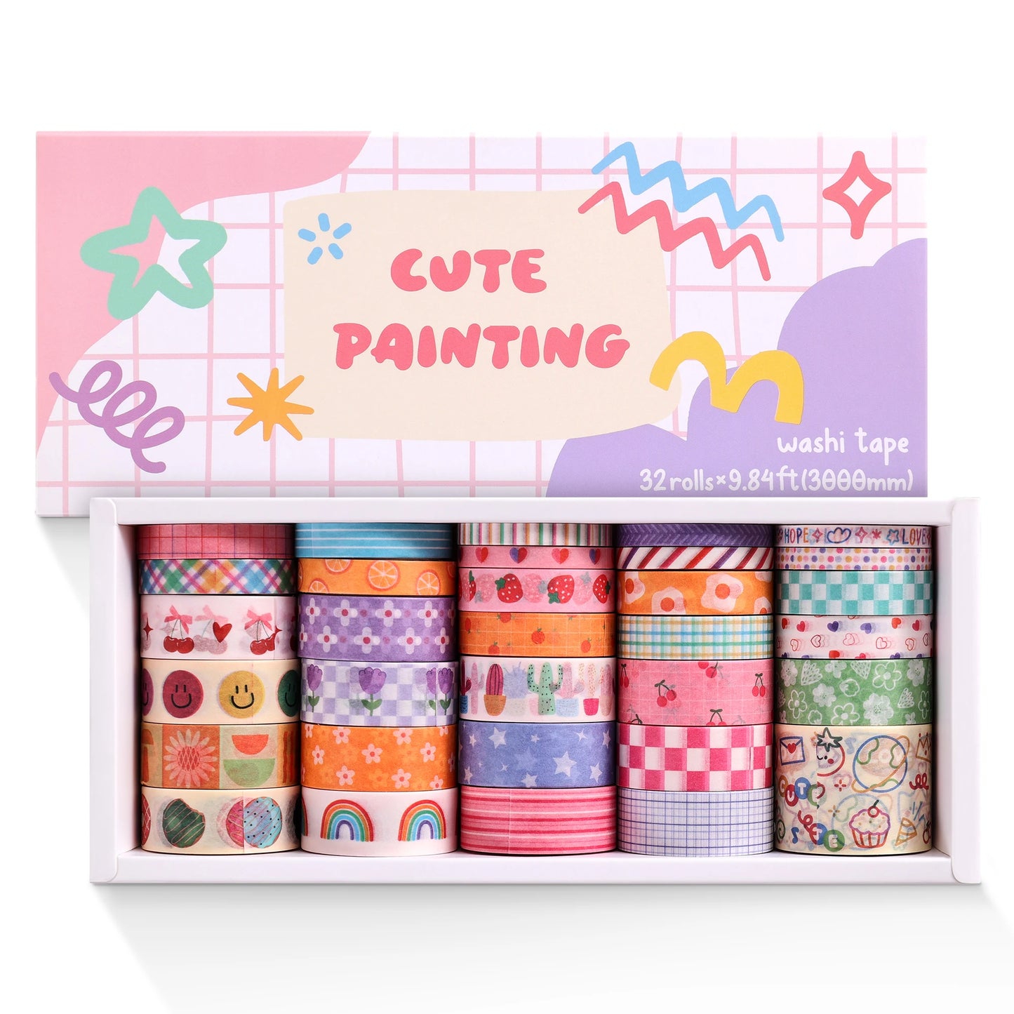32 Rolls Colorful Cute Floral Writable Washi Tape Set, Decorative Tapes for Scrapbooking and Journaling, Junk Journal Supplie