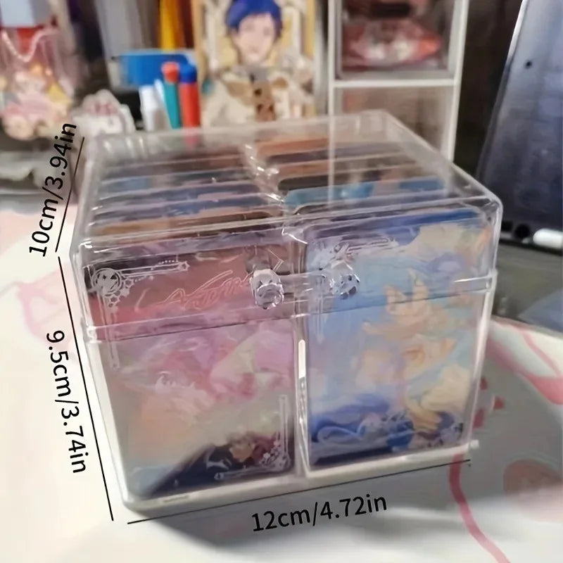 Clear Acrylic Card Organizer - Holds 400 Cards, Dual Compartment Display Box for Postcards & Game Cards