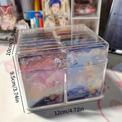 Clear Acrylic Card Organizer - Holds 400 Cards, Dual Compartment Display Box for Postcards & Game Cards