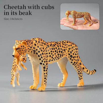 Montessori Wild Animals Model Toy Set - Lion Elephant Antelope Action Figures Miniature Zoo Figurines Educational Kids Gift -