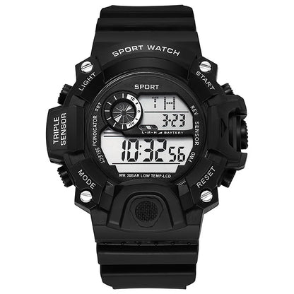 Fashion Men's Watch Sports Electronic Wristwatch Large dial Multifunctional Waterproof Luminous Alarm Kids Male's Military Wa