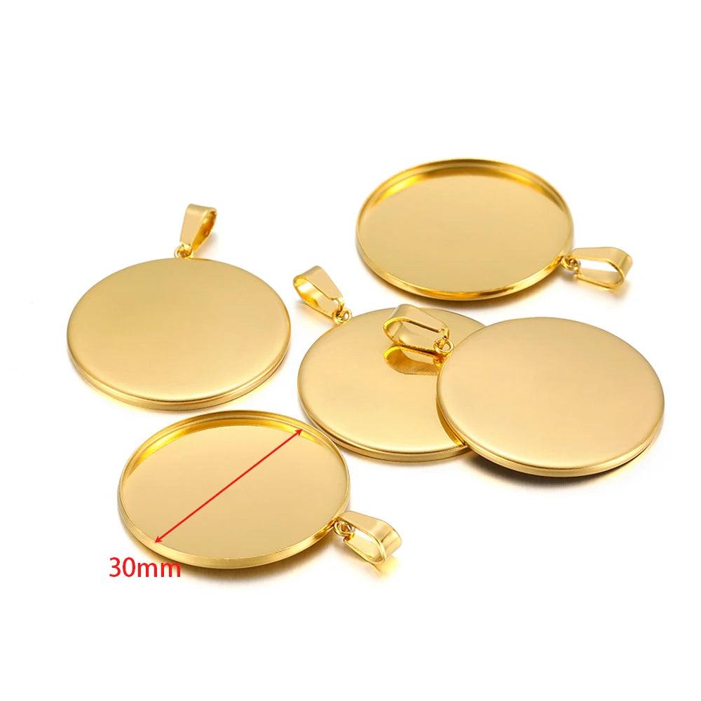 10pcs Stainless Steel 6-30mm Cabochon Cameo Base Settings Round Bezel Blank Tray for DIY Handmade Jewelry Charm Making