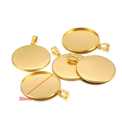 10pcs Stainless Steel 6-30mm Cabochon Cameo Base Settings Round Bezel Blank Tray for DIY Handmade Jewelry Charm Making