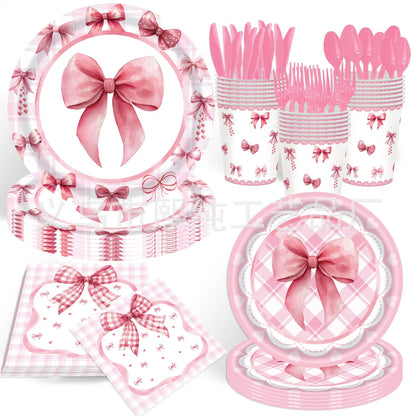 birthday party supplies, Pink Bow Birthday Party Set, personalized birthday decorations, custom birthday banner, party favors