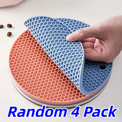 4 Round Kitchen Trivets, Reusable Heatproof Mat for Table Protection Under Hot Cookware & Dishes - Random 4 Pack