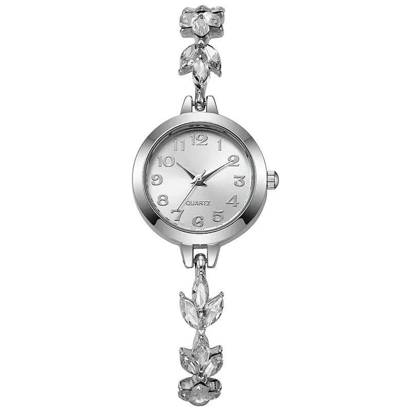 Elegant Women Watches Luxury Rhinestone Bracelet Bracelet Quartz Watch Reloj Mujer Girls Clock Gift（Without Box） - Silver