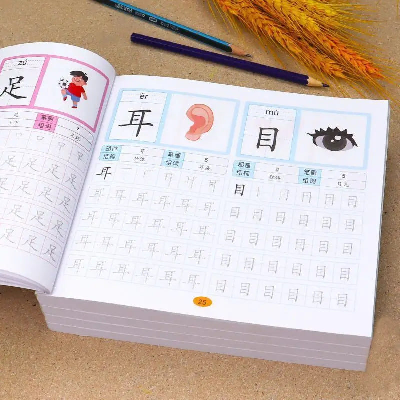 Chinese Characters Pre-School 600-word Calligraphy 4 Books Didactic Book for Children Practice Kids Early Education Painting 