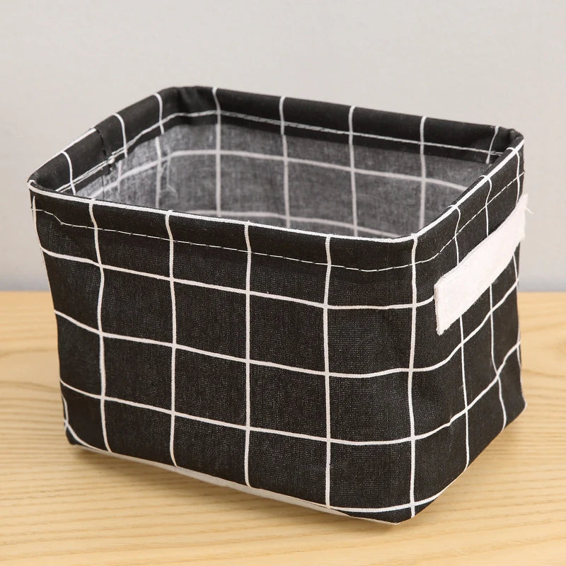 Random Cotton Hemp Storage Basket with Handheld Printed Tabletop, Miscellaneous Sorting Cabinet, Small Clothing, Fabric Stora