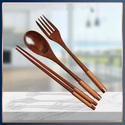 1pc Wooden Chopsticks Fork Spoon Three-piece Set Twine Japanese-style Tableware Kitchen Home Chopsticks Fork Spoon Cutlery Se