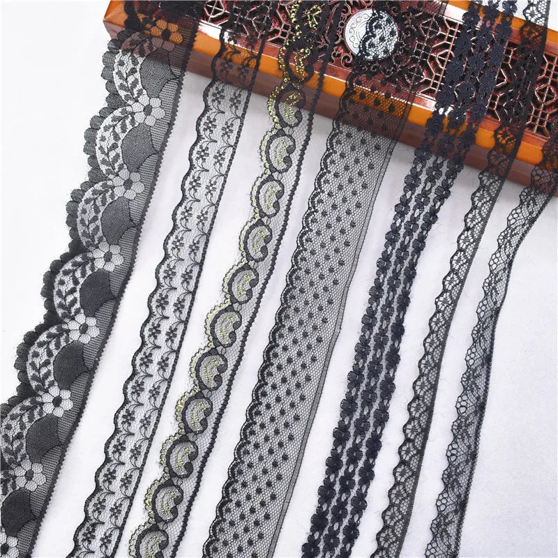 Lace Trim 10 Yards, Black Lace Ribbon for Sewing, Vintage Lace Trim for DIY Crafts, Planner Decorating, Fabric Accent Wide 14