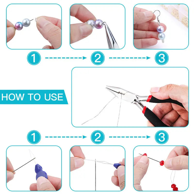 Jewelry Making Supplies Kit with Jewelry Tools Open Jump Rings Lobster Clasps Crimp Beads Screw Head Pins Eye Pins Earing Hoo
