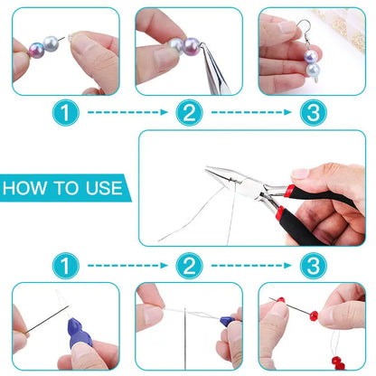 Jewelry Making Supplies Kit with Jewelry Tools Open Jump Rings Lobster Clasps Crimp Beads Screw Head Pins Eye Pins Earing Hoo