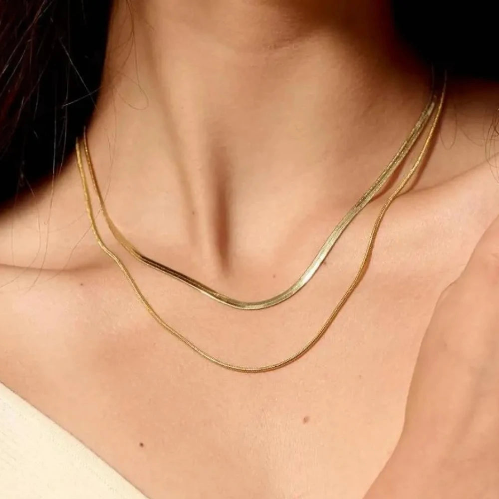 Mariasz Minimalist Snake Lariat Double Chain Necklace Bohemian Gold Color Collarbone Stainless Steel Choker Jewelry for Women