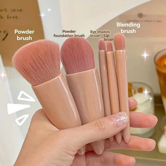 5Pcs Portable Makeup Brush Set With Mirror - Foldable Travel Kit ，Mini Makeup Brush Set Travel Makeup Brush Set