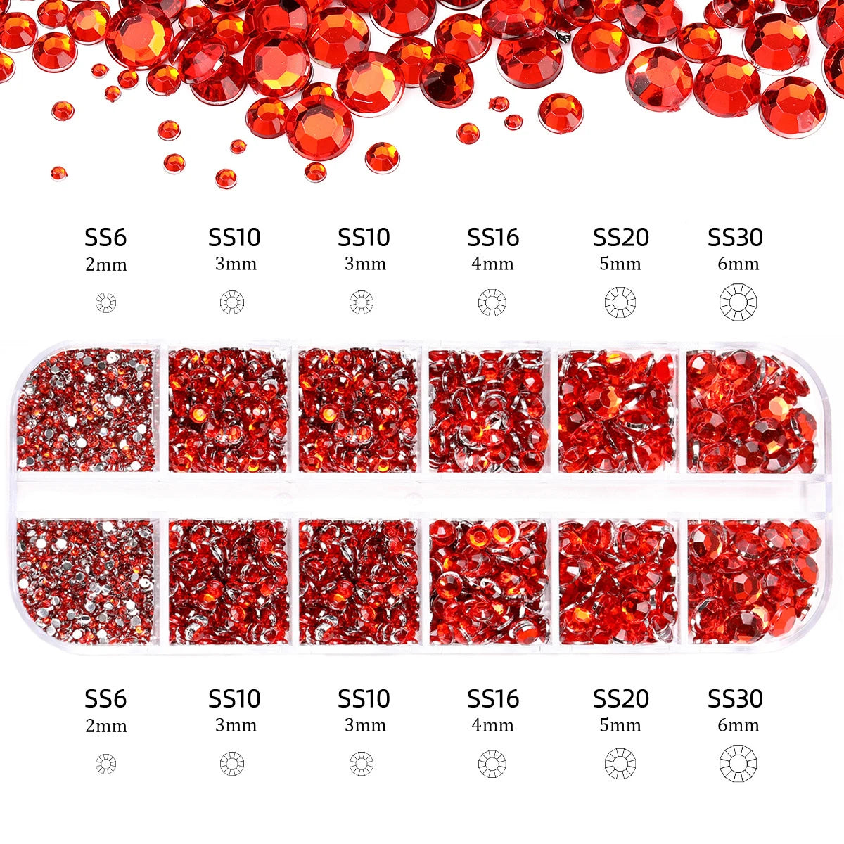 2400pcs+ Shiny Clear Crystal Gems Nail Rhinestones 1.5-4mm Mixed Round Glass Stone Flatback Nail Charms 12grids Nail Diamond 