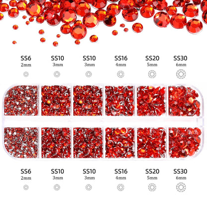 2400pcs+ Shiny Clear Crystal Gems Nail Rhinestones 1.5-4mm Mixed Round Glass Stone Flatback Nail Charms 12grids Nail Diamond 