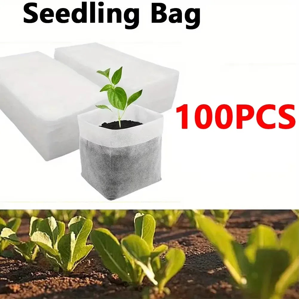 100pcs Biodegradable Seed Nursery Bags, Non-Woven Plants GrowBags, Fabric Seedling Pots Plants Pouch, Home Garden Supply - G1