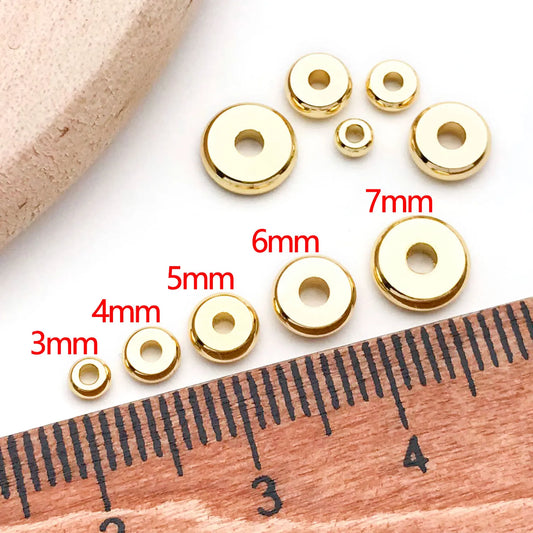 20pcs 18K Real Gold Plated Brass Flat Spacer Beads, Large Hole Spacer Beads Loose Beads For DIY Jewelry Making Accessories