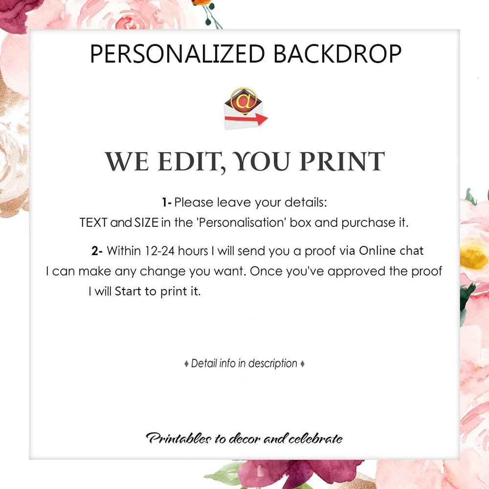 Custom Photo Background Personalize Backdrop Send us Picture/Link to Print or Design Your Own Artwork