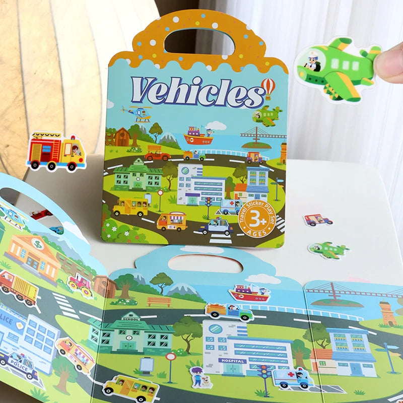 1 Book Jelly Sticker Book Quiet Book DIY Fun for Children's Scene Stickers Repeatedly Paste Puzzle Sticker Book