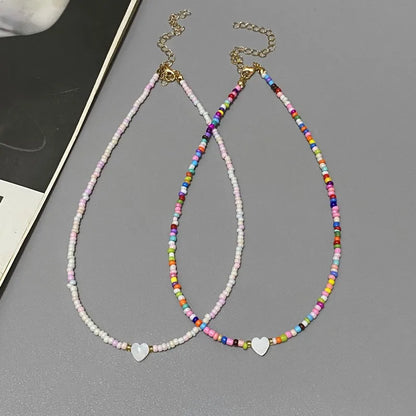 New Nature Shell Love Heart Choker Necklace for Girl Spring Summer Fashion Small Colorful Glass Beads Necklace Gift for Frien