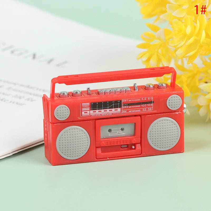 Cute 1/12 Scale Miniature Dollhouse Vintage Radio / Mini Tape-recorder Model Doll House Furniture Decoration Accessories Toy