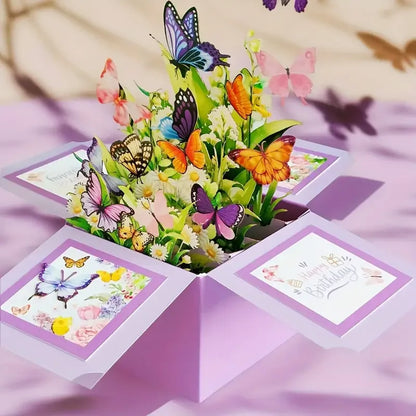 1pc 3D Pop-Up Birthday Greeting Card - Floral and Butterfly Design for Any Recipient, Handwritten Note FeaturePaper Construct