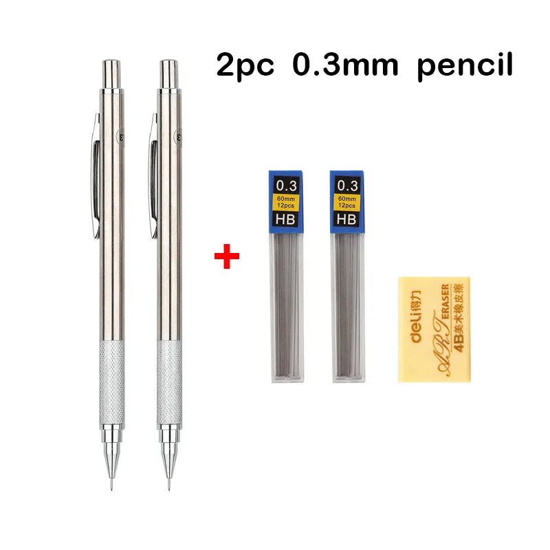 Mechanical Pencil Set 0.3 0.5 0.7 0.9 1.3 2.0mm Full Metal Art Drawing Painting Automatic Pencil with Leads Office School Sup
