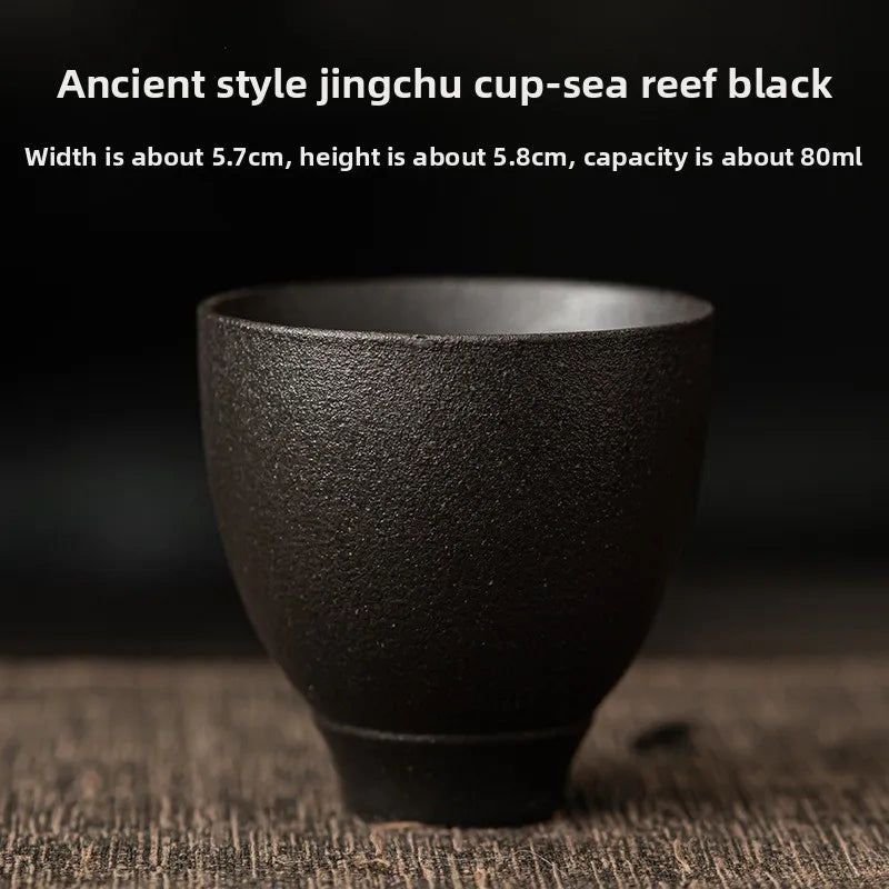 1pc Japanese Style Handmade Stoneware Tea Cup Kung Fu Tea Set Tea Cup Small Single Cup Ancient Style Quiet Road Cup Bowl Teac
