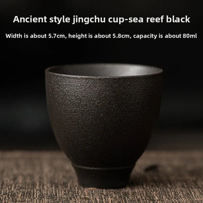 1pc Japanese Style Handmade Stoneware Tea Cup Kung Fu Tea Set Tea Cup Small Single Cup Ancient Style Quiet Road Cup Bowl Teac
