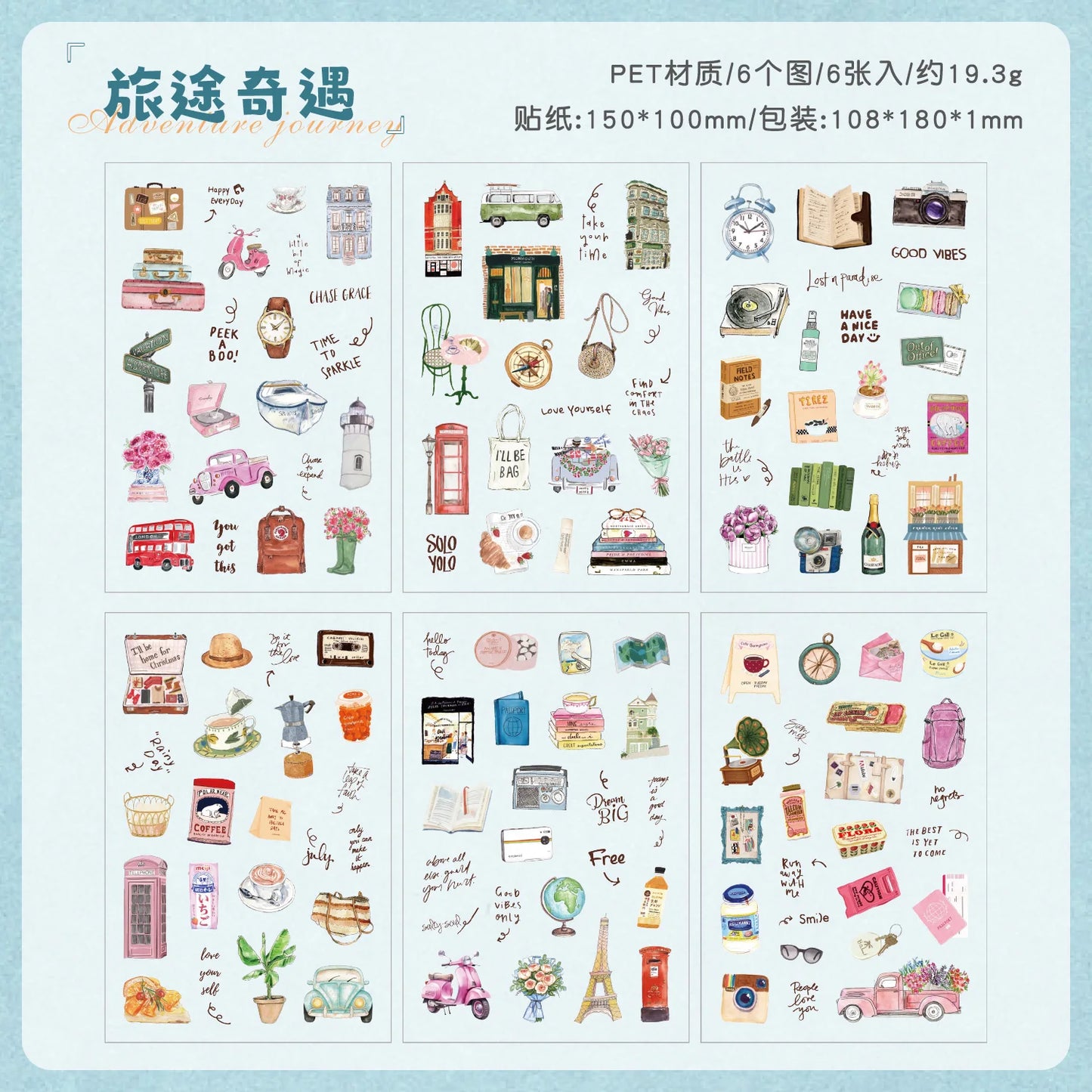 TIANZI 6 sheets Cute Magazine Scrapbooking Stickers Book DIY Junk Journal Material Decoration Album Diary Stationery supplies
