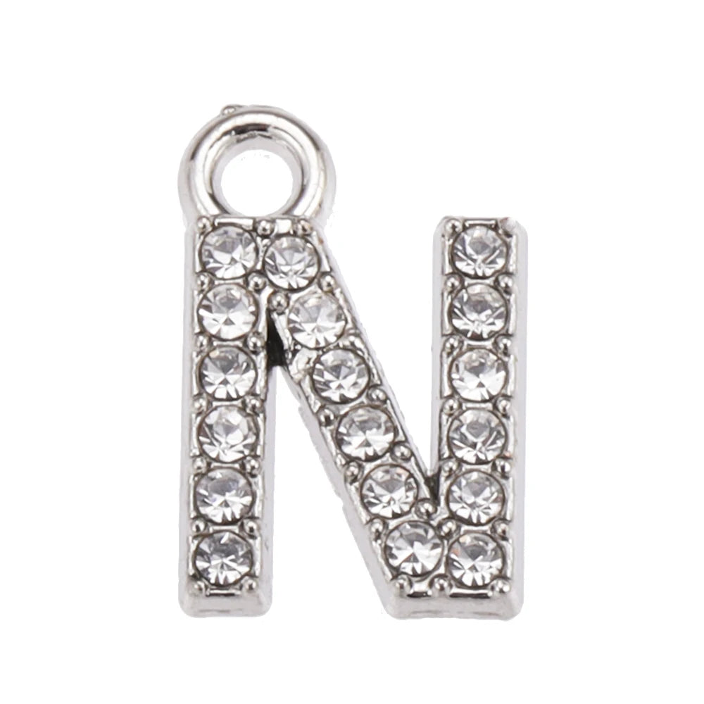 10/26pcs Silver Color Alloy Crystal Mini Alphabet 26 Letter Charms Pendants for Women Necklace Earring Jewelry Accessories - 
