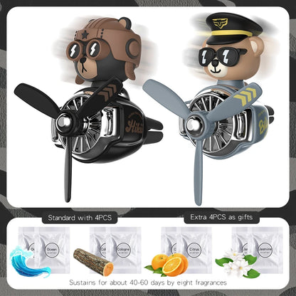 Rotating airplane pilot bear car air fresheners accessories interior decorations fan vent clips perfume fragrance diffuser ar