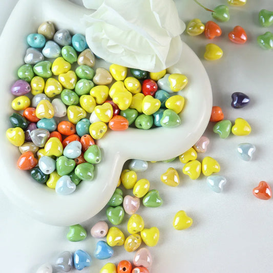 10pcs 12mm Heart Shape Shiny Glossy Ceramic Beads Porcelain Loose Spacer Beads for Jewelry Making DIY Bracelet Necklace Craft