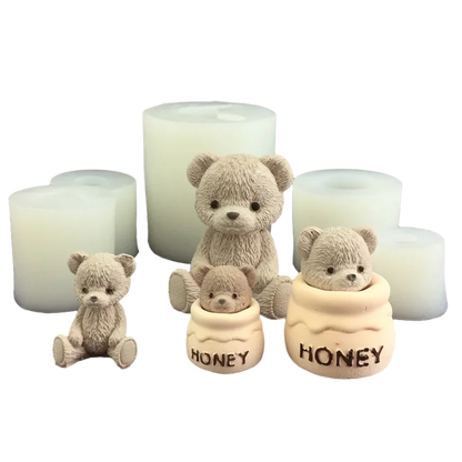 Cute Bear Honey Jar Silicone Candle Mold Chocolate Cake Ice Cube Mold Aromatherapy Plaster Drop Glue Mold Candle Making Suppl