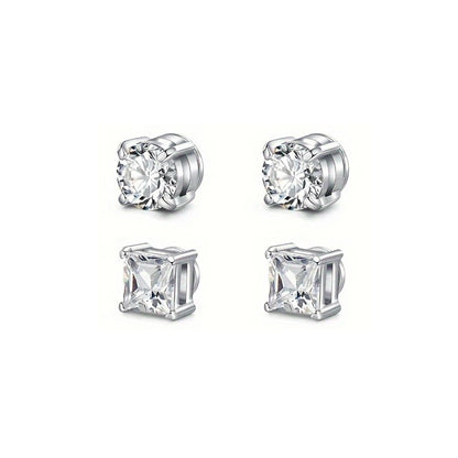 Set of man's magnetic earrings without punching ear clips,stainless steel personalized punk style women's ear studs - 2 pairs