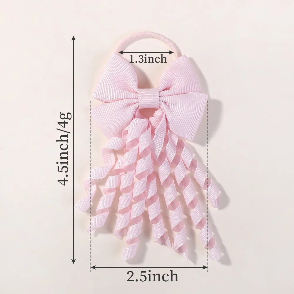 Baby Girls Back To School Ribbon Curly Hair Bow with Ties Rope Elastic Hairbands Kids Ponytail Holder Bowknot Hair Accessorie