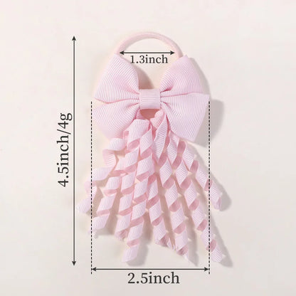 Baby Girls Back To School Ribbon Curly Hair Bow with Ties Rope Elastic Hairbands Kids Ponytail Holder Bowknot Hair Accessorie