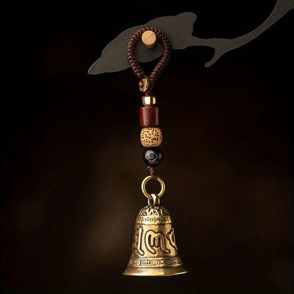 1pc Vintage Brass Tibetan Buddhism Six-word Mantra Bell Keychains Lanyard Pendants Handmade Rope Car Key Chain Rings Hanging